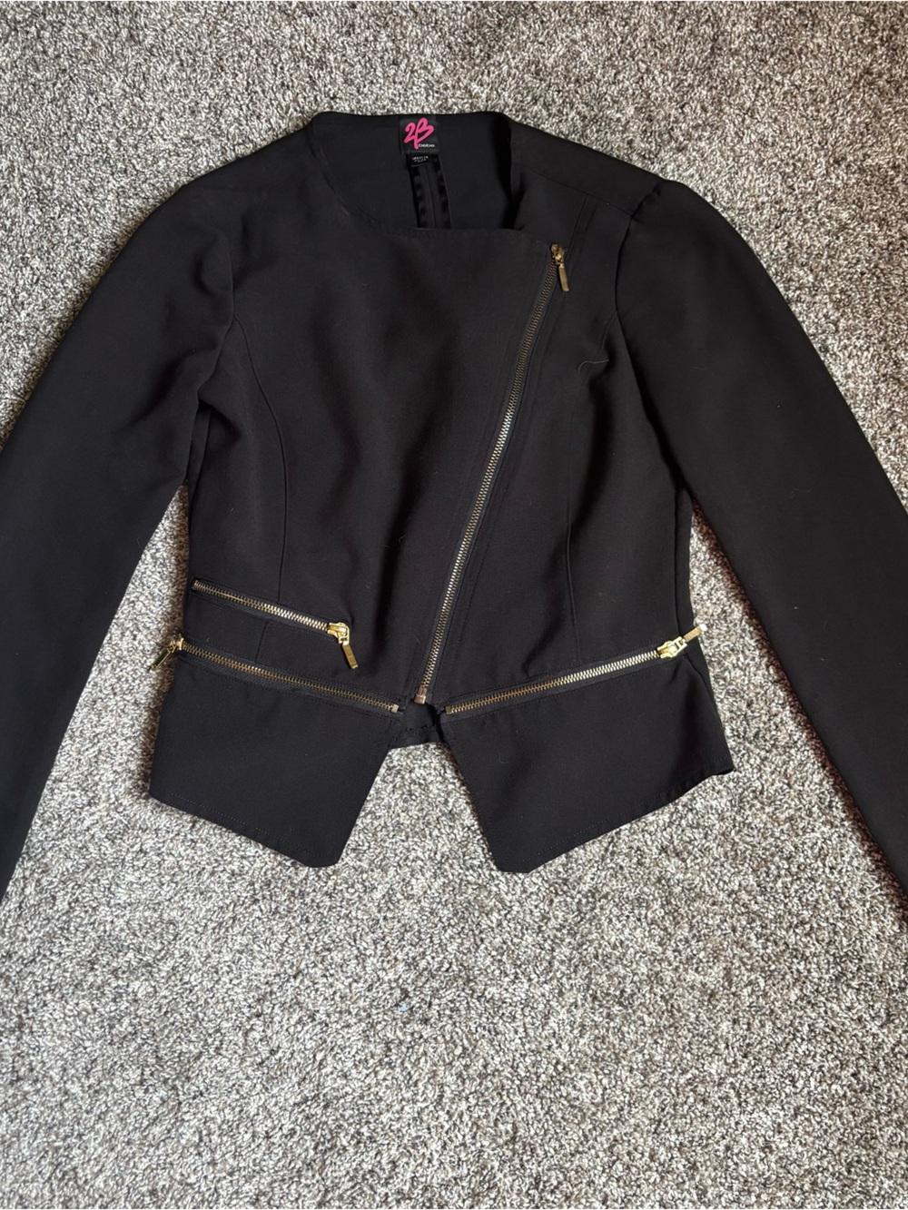 2B Bebe Black Blazer with Gold Zipper Accents